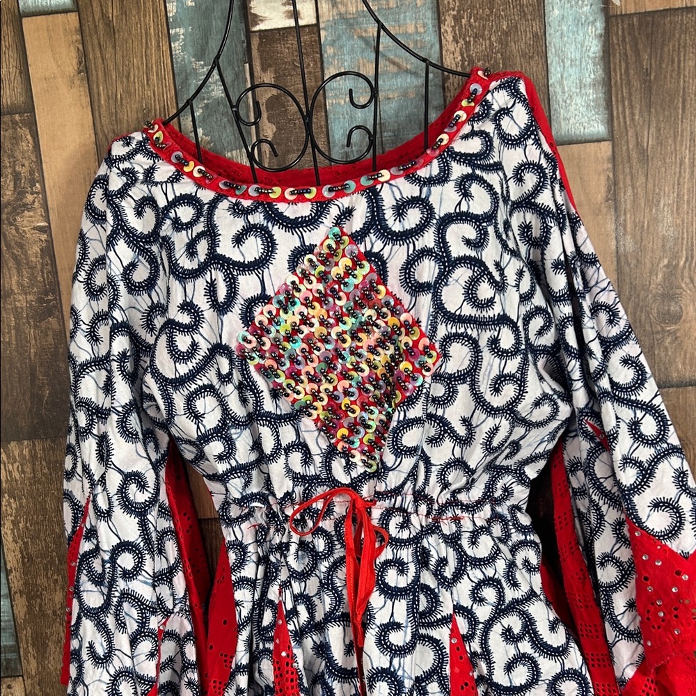 Vibrant Patterned Sequins Drawstring Waist Flare … - image 2